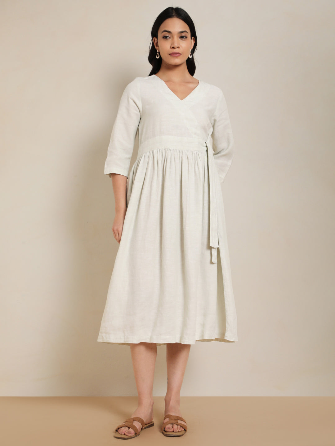 Wrap Linen Dress in Light Sage 100% Pure Linen | Sustainable Women’s Wear by Ecothread