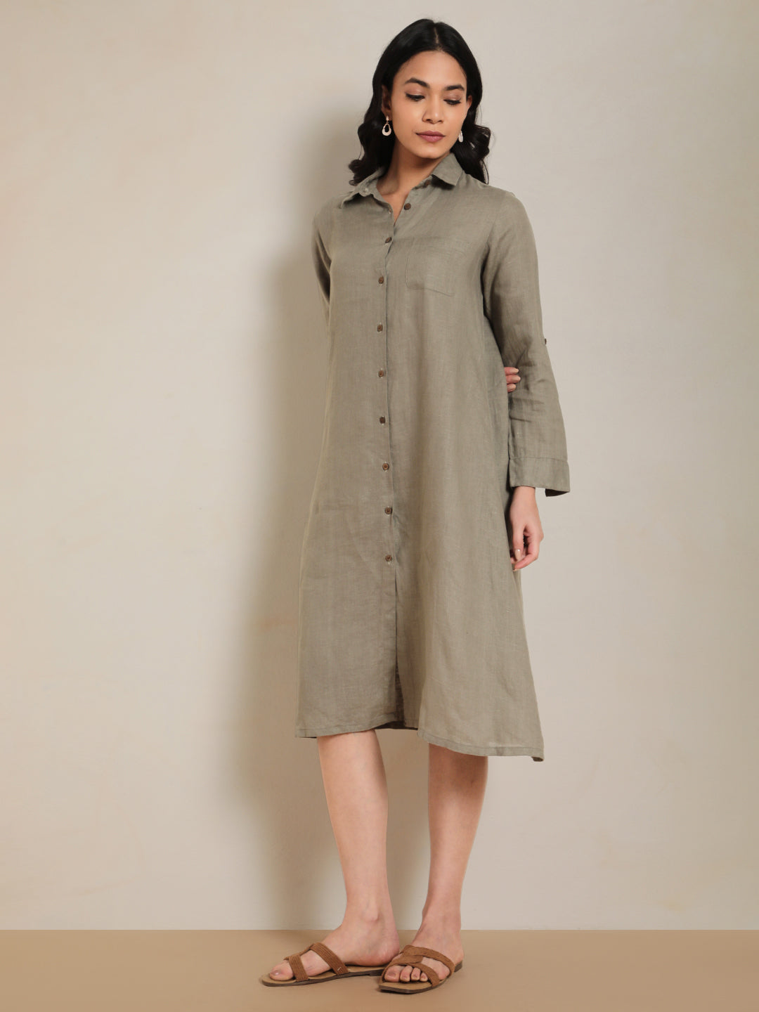 Linen Shirt Dress in Sage 100% Pure Linen | Relaxed, Sustainable Wear by Ecothread