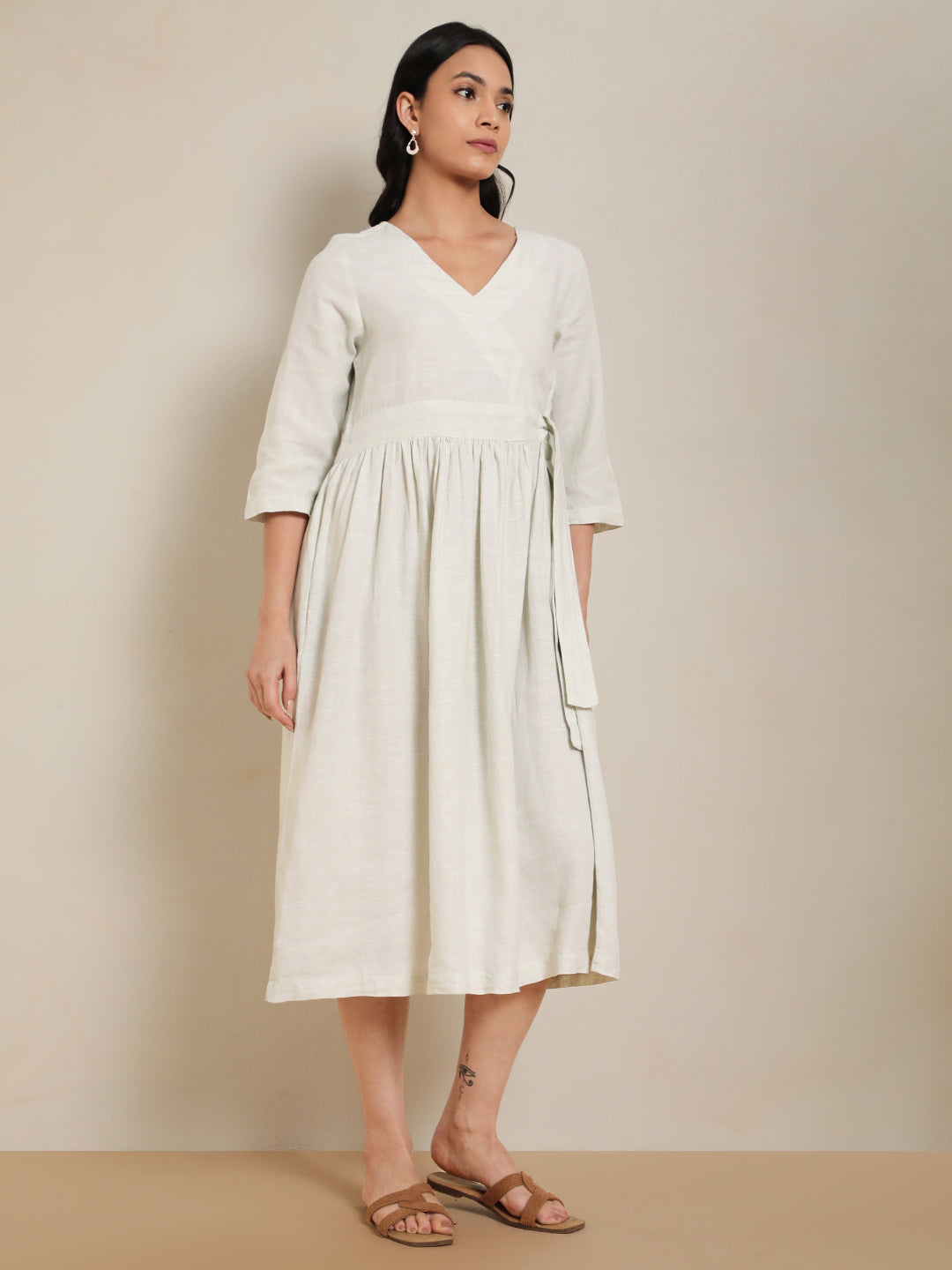 Wrap Linen Dress in Light Sage 100% Pure Linen | Sustainable Women’s Wear by Ecothread