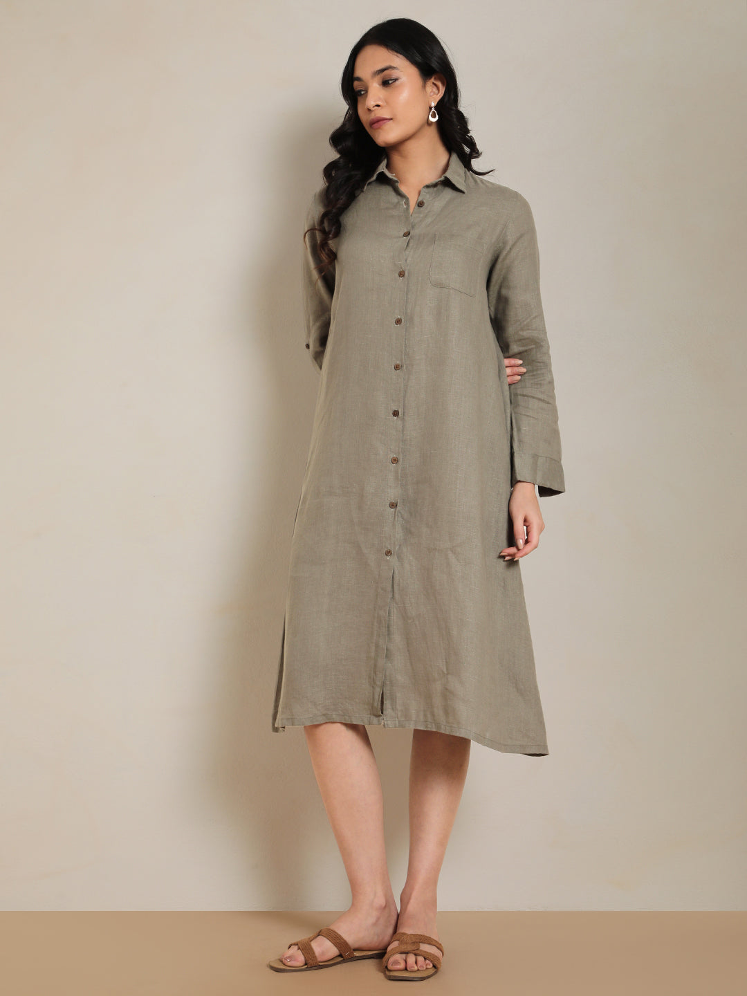 Linen Shirt Dress in Sage 100% Pure Linen | Relaxed, Sustainable Wear by Ecothread